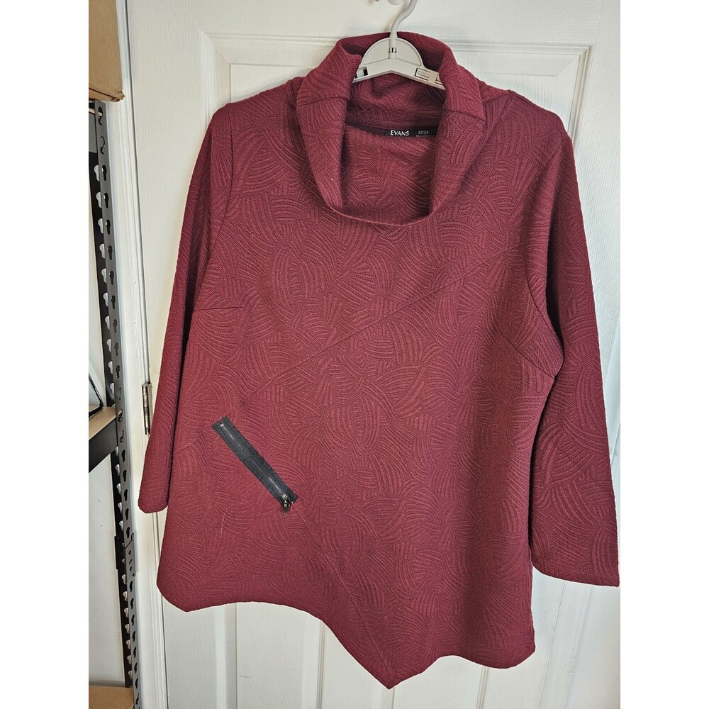 Evans Women's Maroon Long Sleeve Turtleneck Faux Pocket Textured Tunic Top 22/24